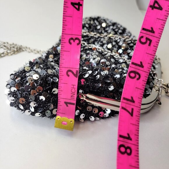 Silver Sequin Clutch Purse Evening Glitter Cocktail Purse Black Crossbody Clutch - Picture 10 of 12